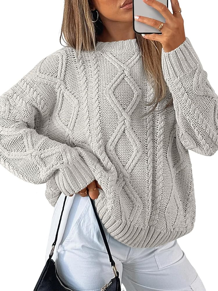Trendy Queen Women's Oversized Cable Knit Crewneck Sweaters | Amazon (US)