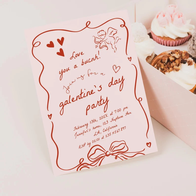 Scribble Galentine's Day Party Invitation, Girls Night Out Hand Drawn Invite, Pink Whimsical Scri... | Etsy (US)