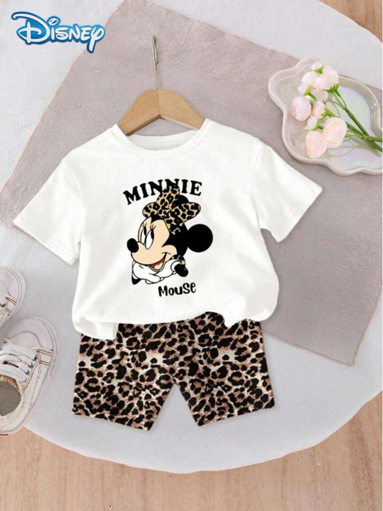 Disney Mickey Mouse Baby Girls' Letter Print Short Sleeve T-Shirt And Shorts Set, Cute Summer Out... | SHEIN