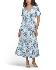 Linen Blend Puff Sleeve Tiered Maxi Dress | TJ Maxx