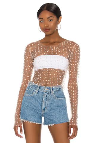 Beach Bunny Look and Glisten Pearl Mesh Top in Nude from Revolve.com | Revolve Clothing (Global)