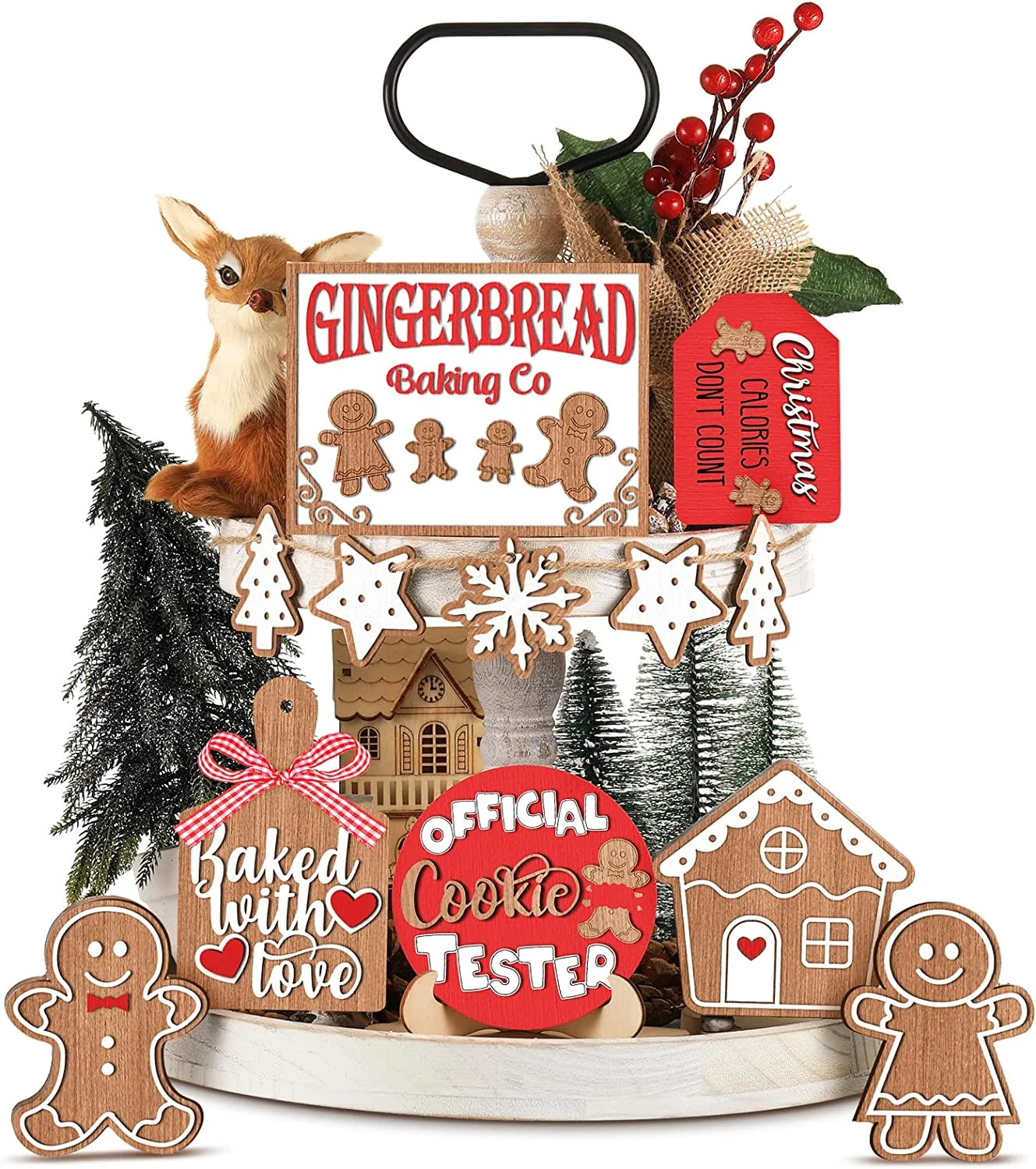 Christmas Tiered Tray Decor, 12 Pcs Winter Table Wooden Sign Decorations, Xmas Tabletop Farmhouse... | Walmart (US)