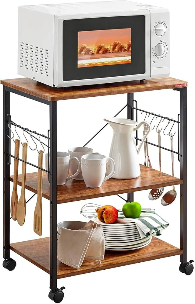 Mr IRONSTONE Microwave Cart 23.7'' for Small Space, 3-Tier Microwave Stand Coffee Cart Rolling Ki... | Amazon (US)