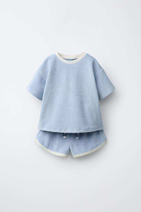 SOLID TOWEL EFFECT T-SHIRT AND BERMUDA SET | Zara US