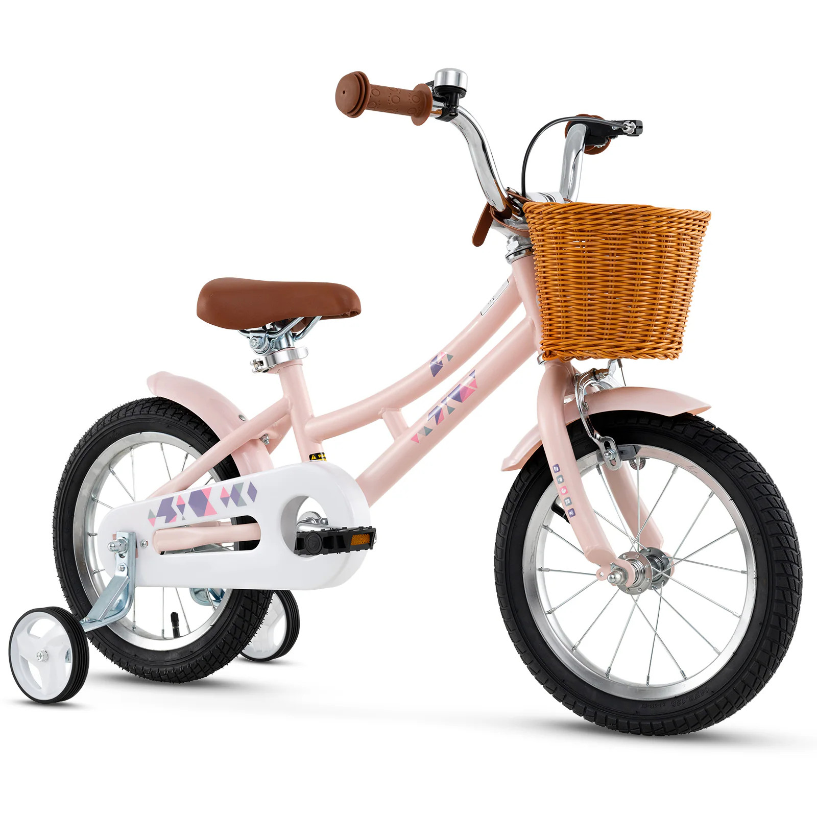Slickblue 12/14/16/18-Inch Retro Kids Bike with Basket Bell Handbrake and Coaster Brake Pink Bicycle for Outdoor Pavement Use one_size | Lowe's