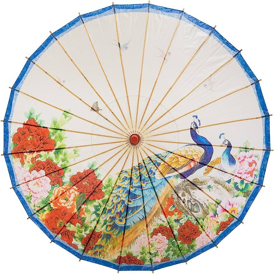THY COLLECTIBLES Rainproof Handmade Chinese Oiled Paper Umbrella Parasol 33" Peacock & Peony | Amazon (US)