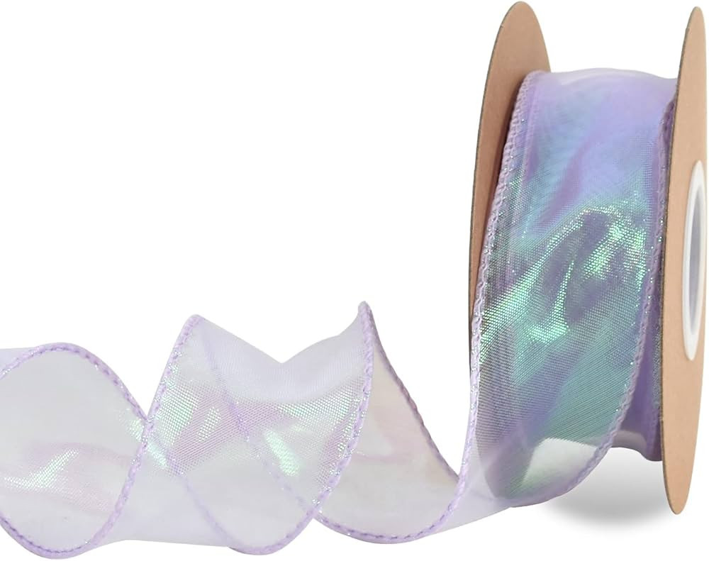 TONIFUL 1-1/2 Inch Wide Laser Light Purple Violet Wired Chiffon Ribbon Shimmer Sheer Organza Ribb... | Amazon (US)