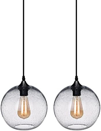 ARIAMOTION Pendant Lights Kitchen Island 2 Pack Glass Blown Lighting Globe Seeded Clear Brushed Nick | Amazon (US)