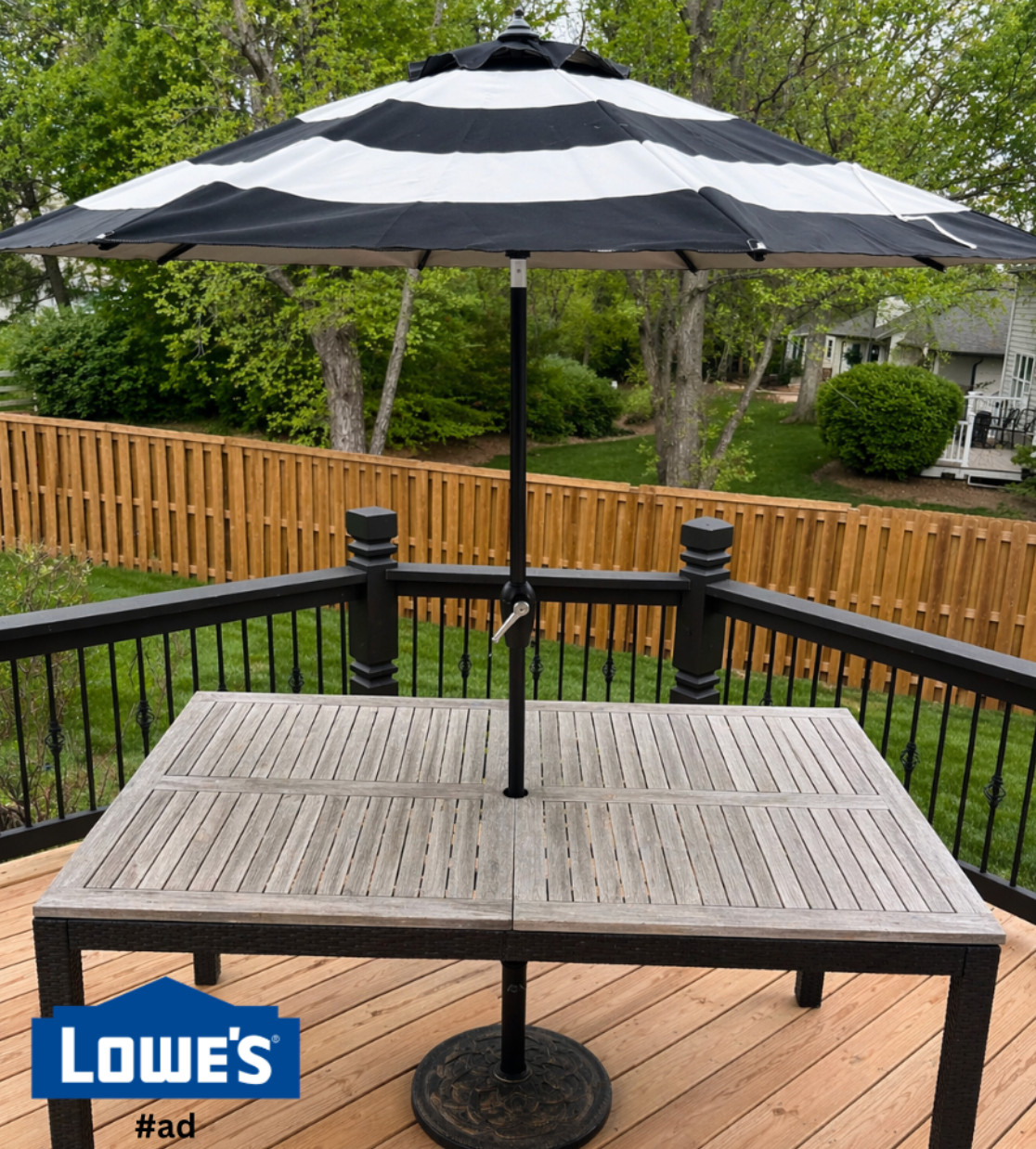 #ad My husband JUST got finished upgrading our deck (next is stain!) and I am in charge of upgrades that go ON TOP of the deck! I had to snag this Allen + Roth Umbrella because, I mean, HOW CUTE! Next on my list is a new table because that thing is looking drab! But with Lowe’s SpringFest going on I can save on my outdoor goodies and get it ready for outdoor relaxing this summer! @loweshomeimprovement, #lowespartner

 