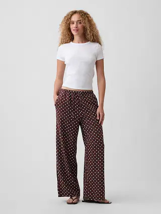 Mid Rise Pull-On Wide-Leg Linen-Blend Pants | Gap Factory