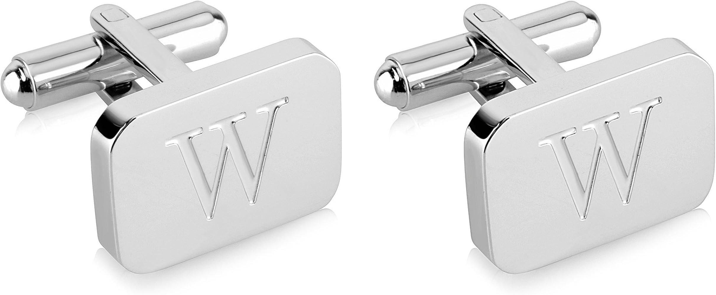 18K White-Gold Plated Initial Engraved Stainless Steel Men’s Cufflinks With Gift Box -Personali... | Amazon (US)