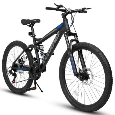 24-Inch Mountain Bike with Full Suspension, 21-Speed Shifter with Gear Indicator, High Carbon Steel Frame, and Mechanical Disc Brakes for Trails | Target