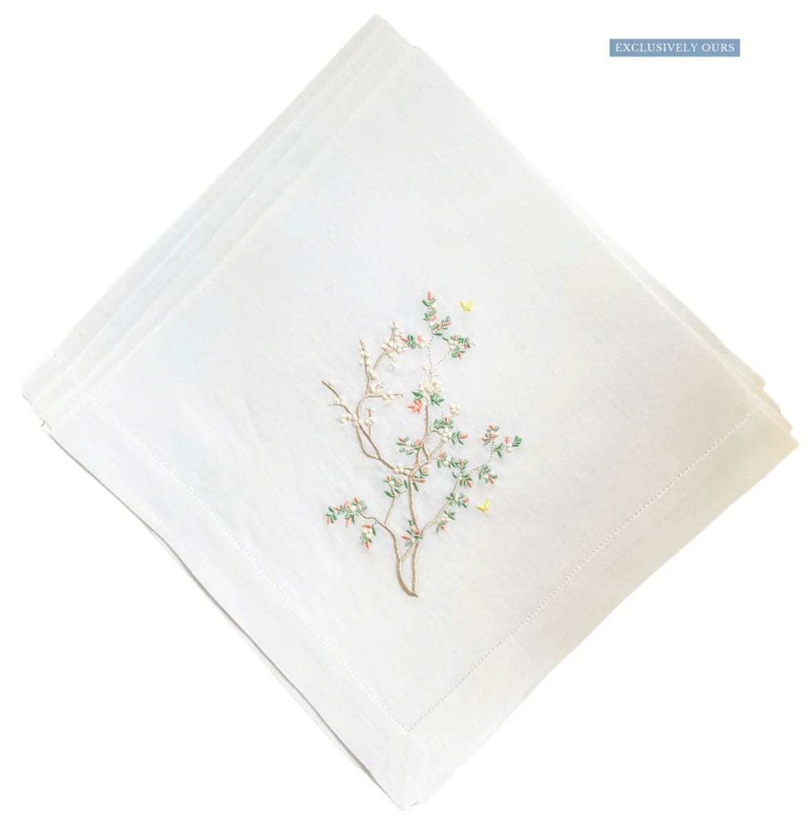 Cherry Blossom Embroidered Dinner Napkins | Set of 4 | Christian Ladd Home