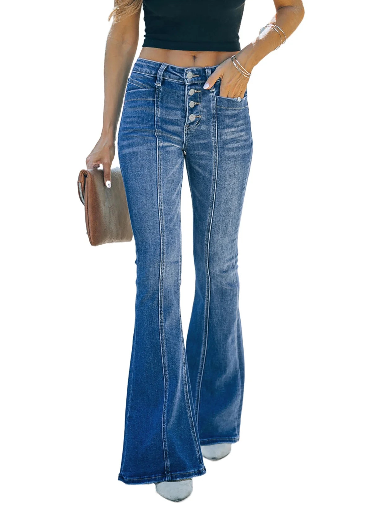 Chase Secret Womens Flare Jeans High Waist Stretch Bell Bottom Jeans Washed Wide Leg Denim Pants ... | Walmart (US)