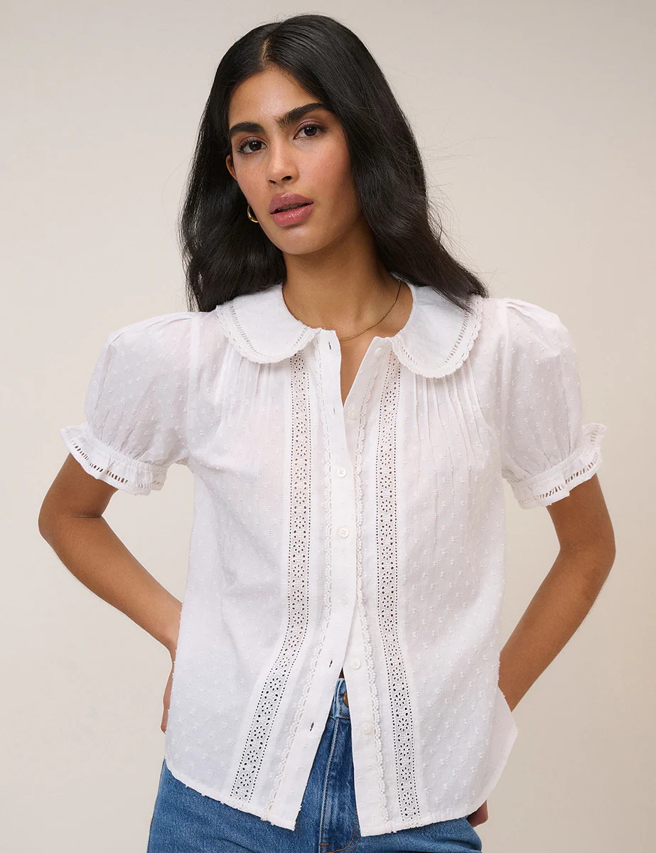 White Broderie Anglaise Peter Pan Collar Blouse | Nobody's Child