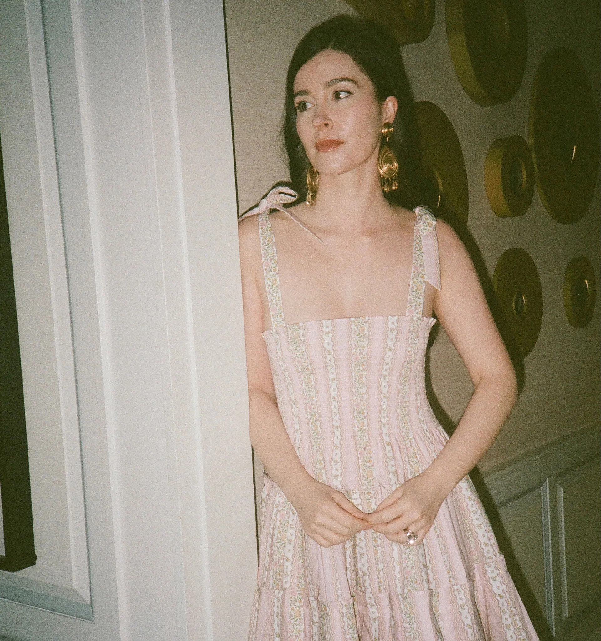 The Hill House x La Coqueta Ribbon Charlotte Nap Dress - Pink Floral Stripe | Hill House Home US