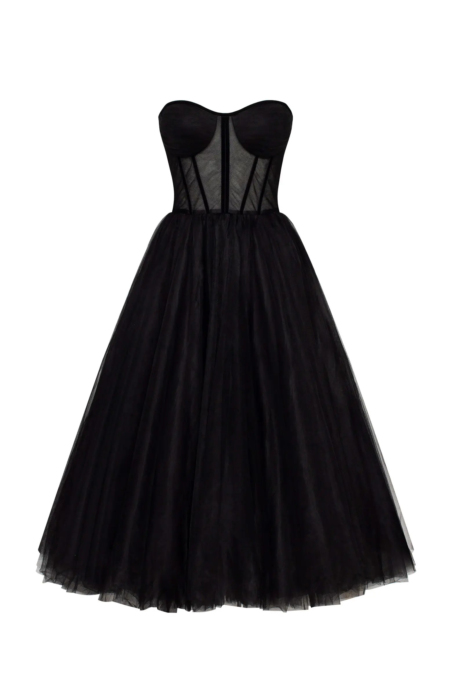Black Strapless Puffy Midi Tulle Dress | Nordstrom