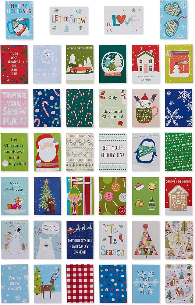 American Greetings Mini Christmas Cards for Kids Lunch Boxes, Holiday Cheer (40-Count) | Amazon (US)