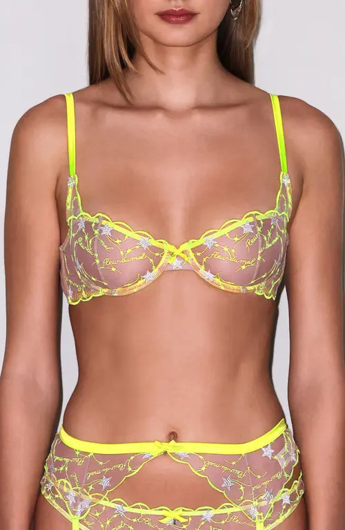 Fleur Du Mal Etoile Embroidered Balconette Bra in Neon Yellow at Nordstrom, Size 32B | Nordstrom