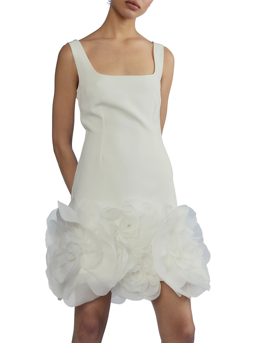 Women's Floral Appliqué Minidress - White - Size 0 | Saks Fifth Avenue
