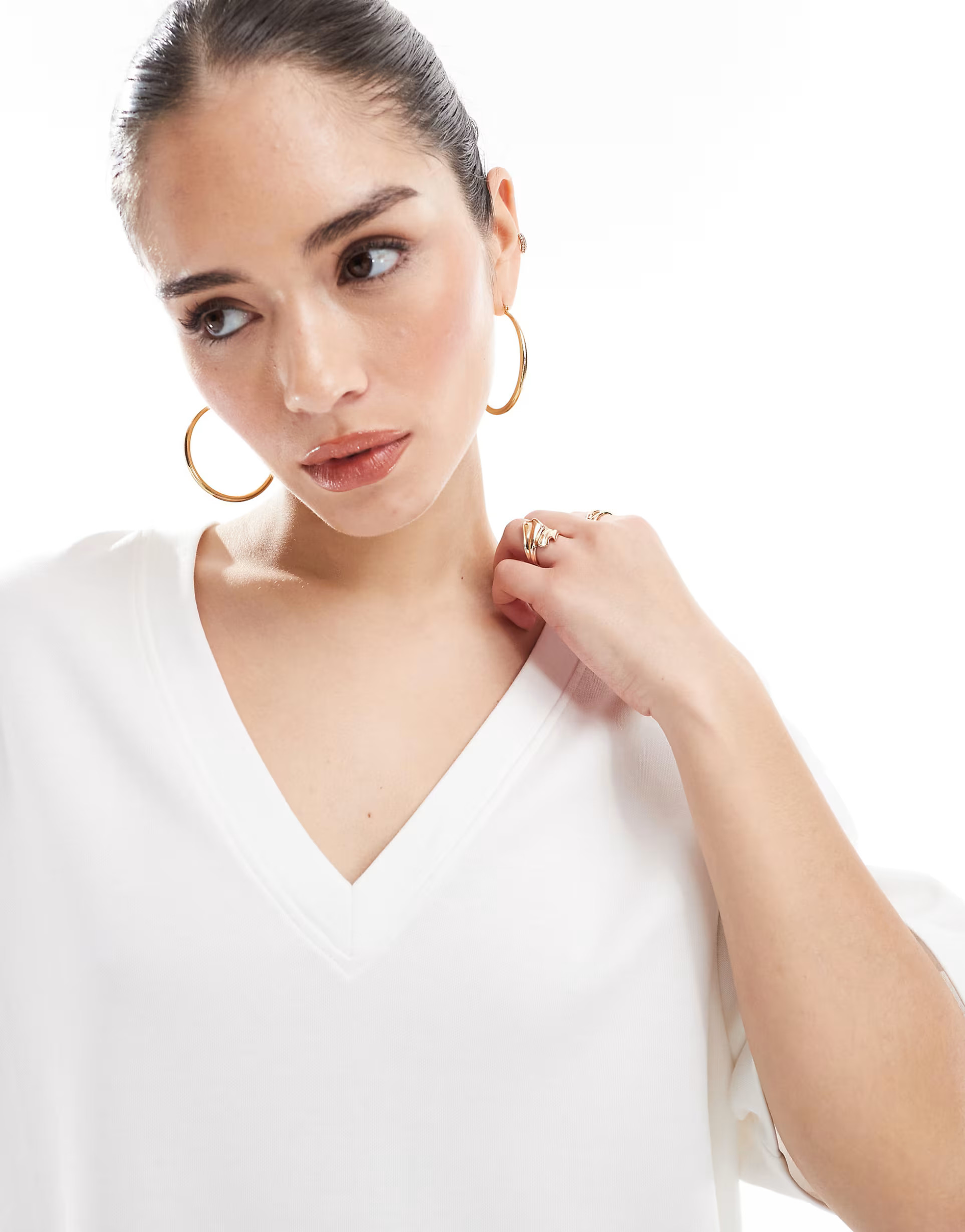 Bershka oversized v-neck tshirt in white | ASOS (Global)