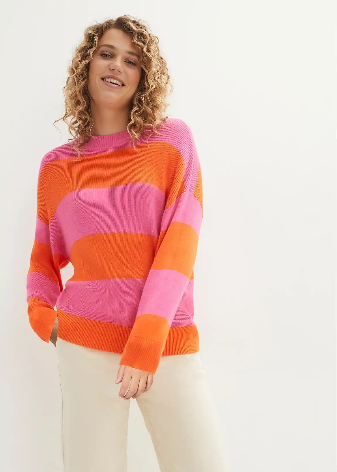 Rundhals-Feinstrickpullover mit Blockstreifen | Bonprix DE