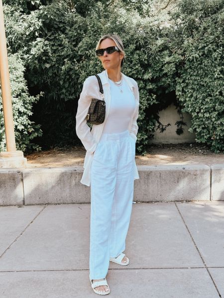 All white summer outfit idea with linen trousers  

#LTKSummerSales #LTKU #LTKOver40