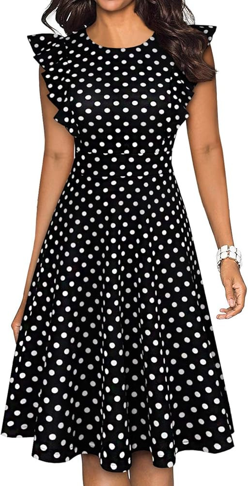 YATHON Women's Vintage Ruffle Floral Flared A Line Swing Casual Cocktail Party Dresses | Amazon (US)