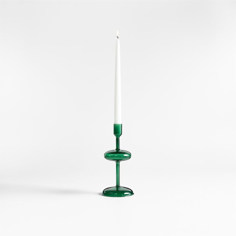Venezia Small Spruce Green Glass Taper Candle Holder + Reviews | Crate & Barrel | Crate & Barrel