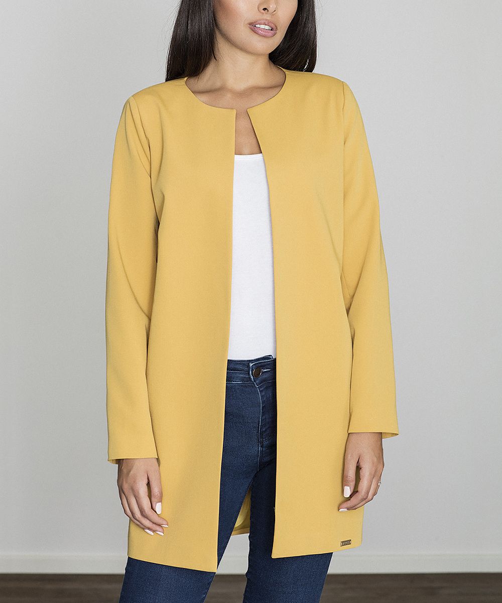 Yellow Collarless Jacket - Women | Zulily