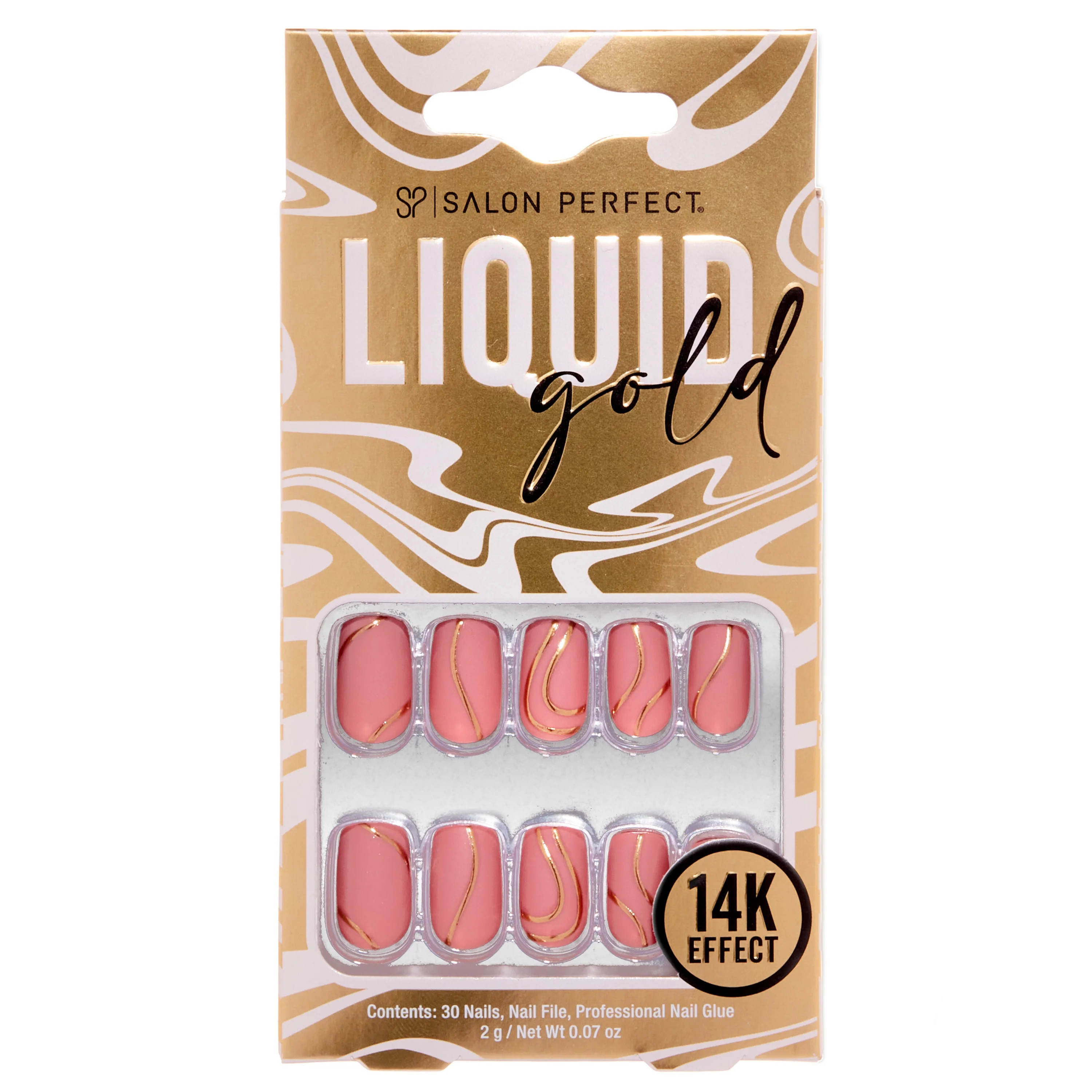 Salon Perfect Artificial Press On Nails, 173 Liquid Gold Rose Gold Lines, Short Square Pink Glue ... | Walmart (US)