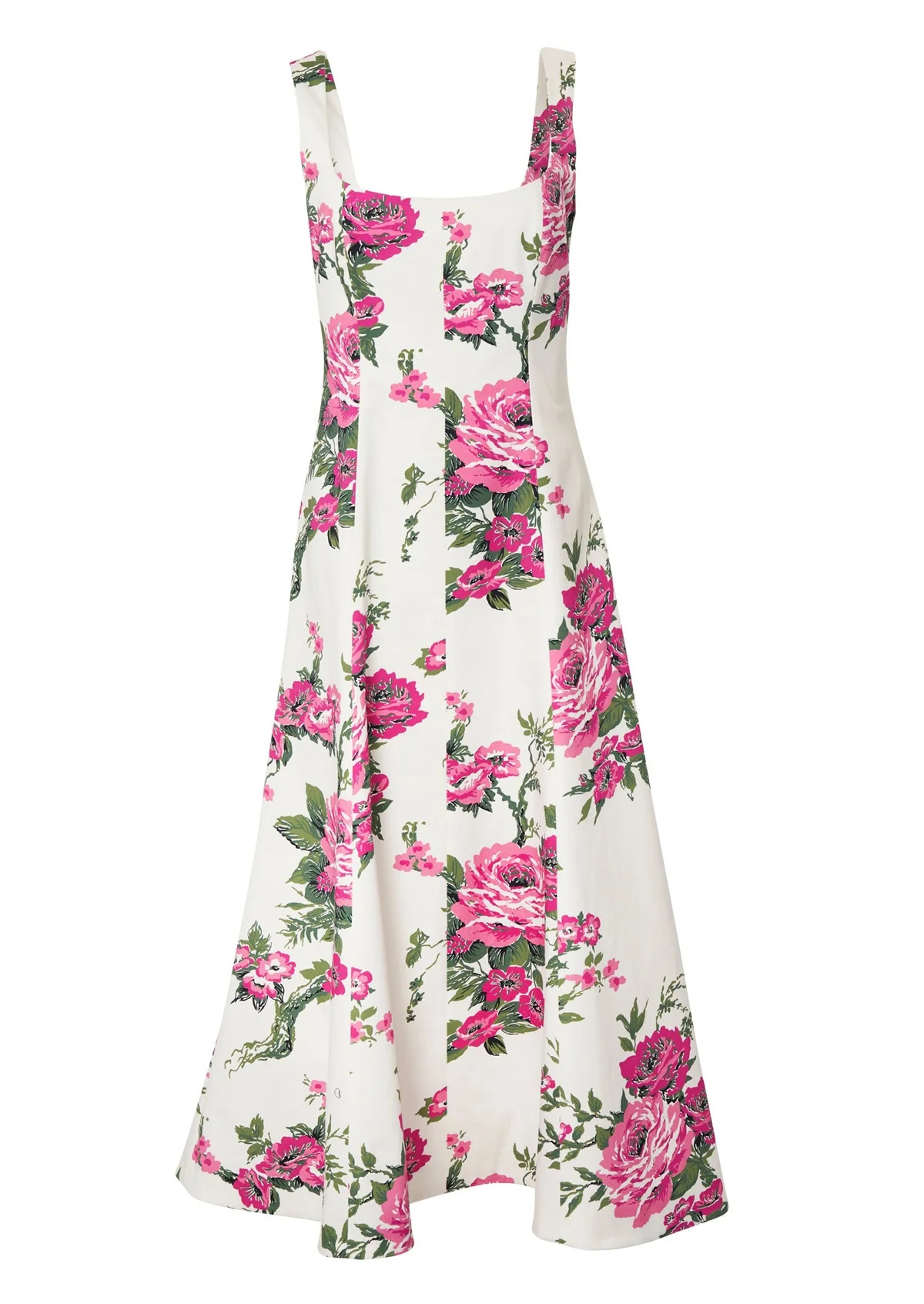 Pink Floral Printed Cotton Square Neck Midi Dress | Over The Moon