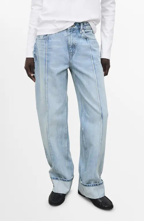 MANGO Cuffed Seamed Wide Leg Jeans in Medium Blue at Nordstrom, Size 2 | Nordstrom