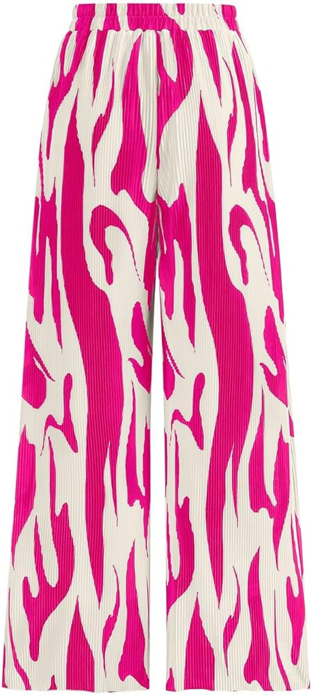 PRETTYGARDEN Graphic Print Summer Palazzo Pants for Women Casual Dressy Elastic High Waist Pleate... | Amazon (US)