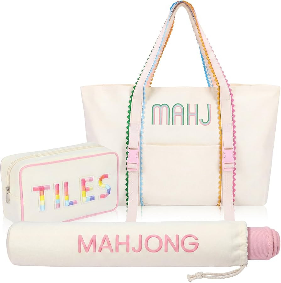 Sadnyy Set of 3 Empty American Mahjong Carrying Bag, Classic, White | Amazon (US)