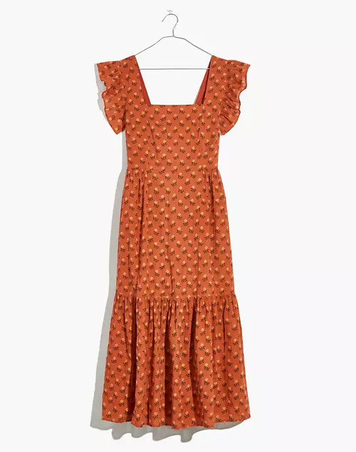 Ruffle-Strap Tiered Midi Dress in Wild Calendula Block-Print | Madewell