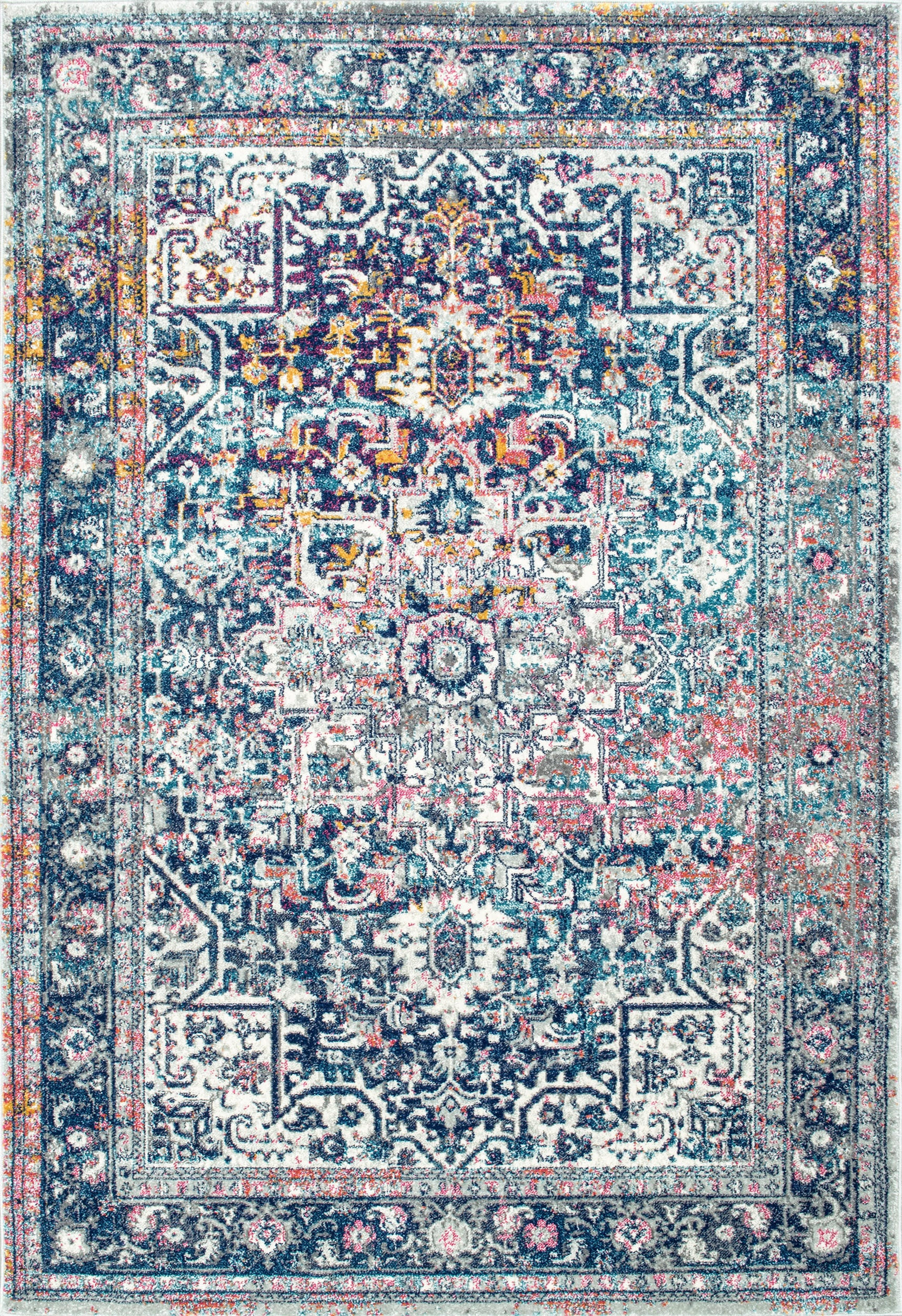 Blue Faded Star Petal Emblem 5' x 7' 5"" rug | Rugs USA