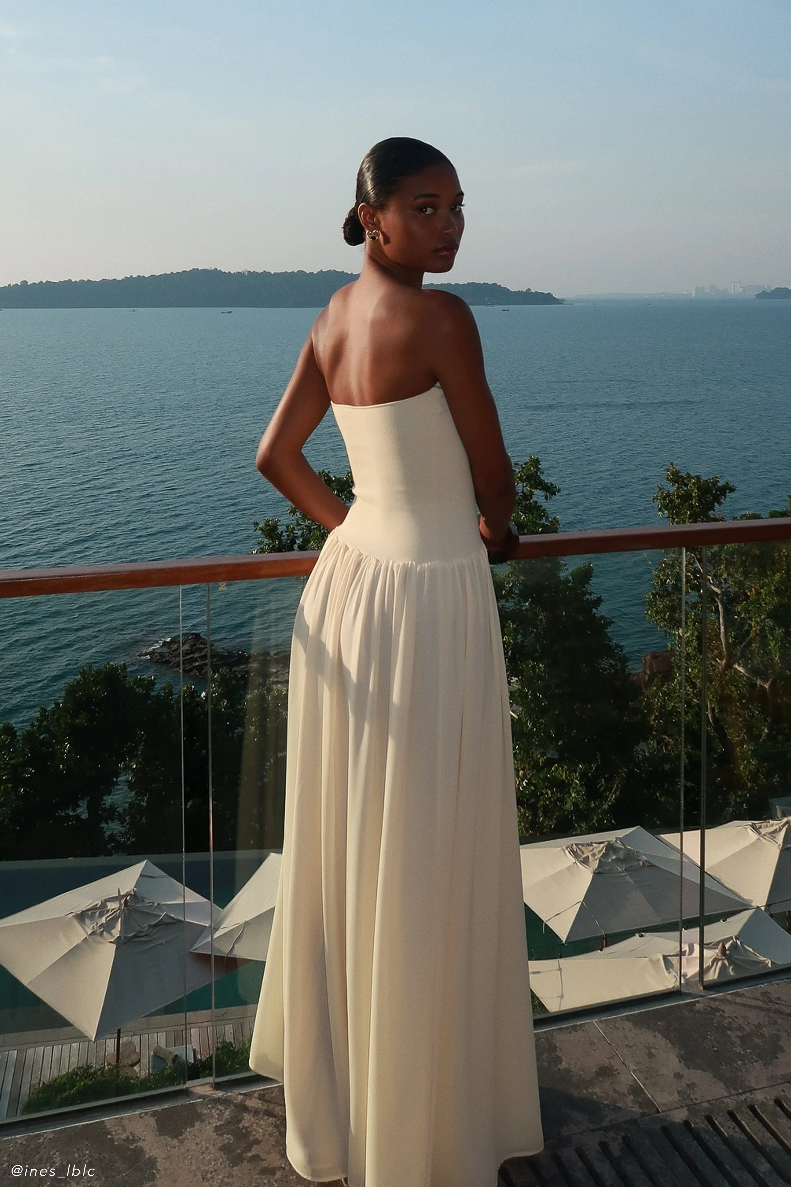 Lyanna Knit And Chiffon Strapless Maxi Dress - Cream | MESHKI US