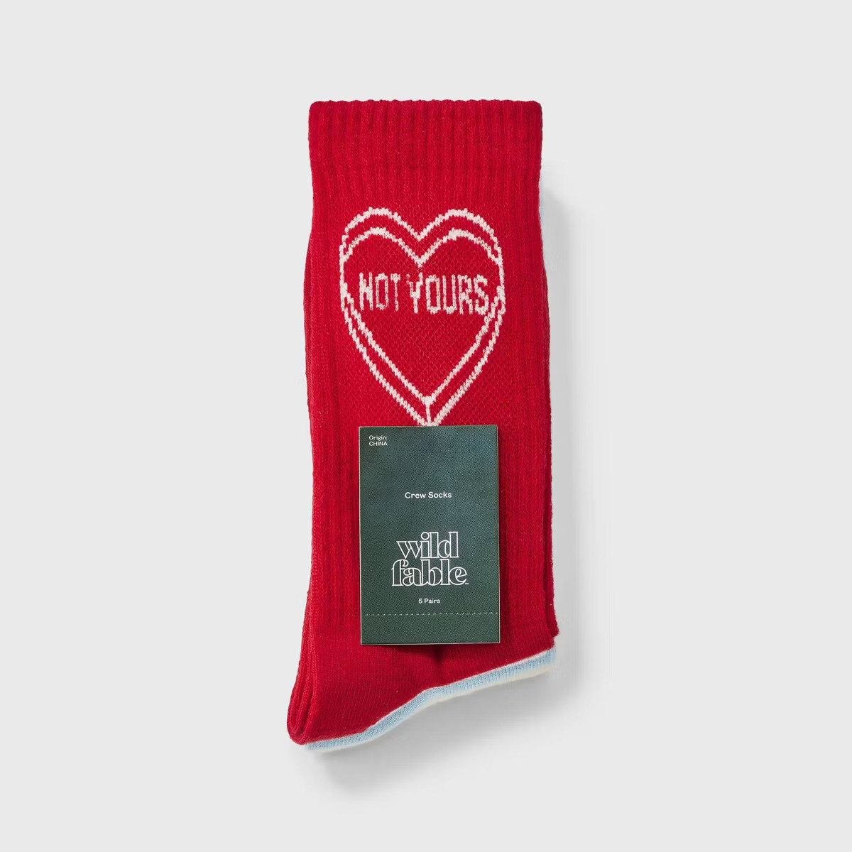 Women's 'Not Yours' Candy Heart Ribbed Valentine's Day 5pk Crew Socks - Wild Fable™ Assorted Co... | Target