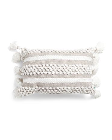 14x20 Indoor Outdoor Textured Stripe Tassel Pillow | TJ Maxx