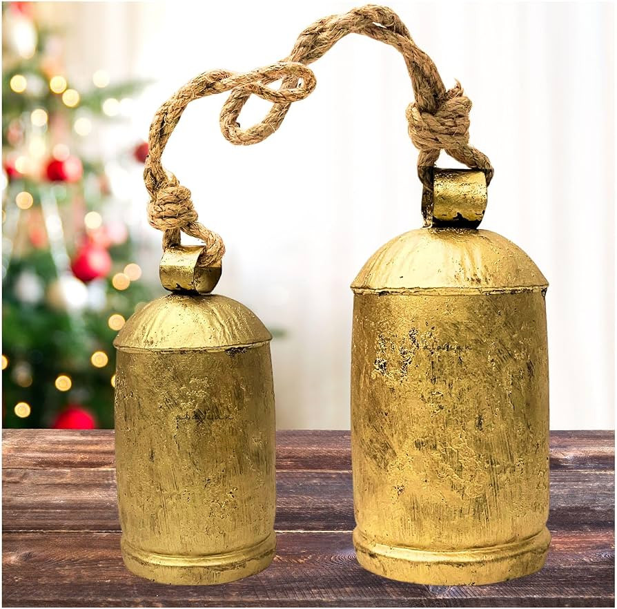 Rustic Decorative Bells Set of 2 - Giant Harmony Cow Bells Huge | Handmade Vintage Christmas Bell... | Amazon (US)