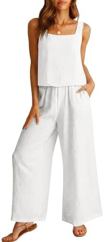 ANRABESS 2 Piece Sets for Women Outfits Lounge Matching Casual Travel Wide Leg Pants Crop Top Sum... | Amazon (US)