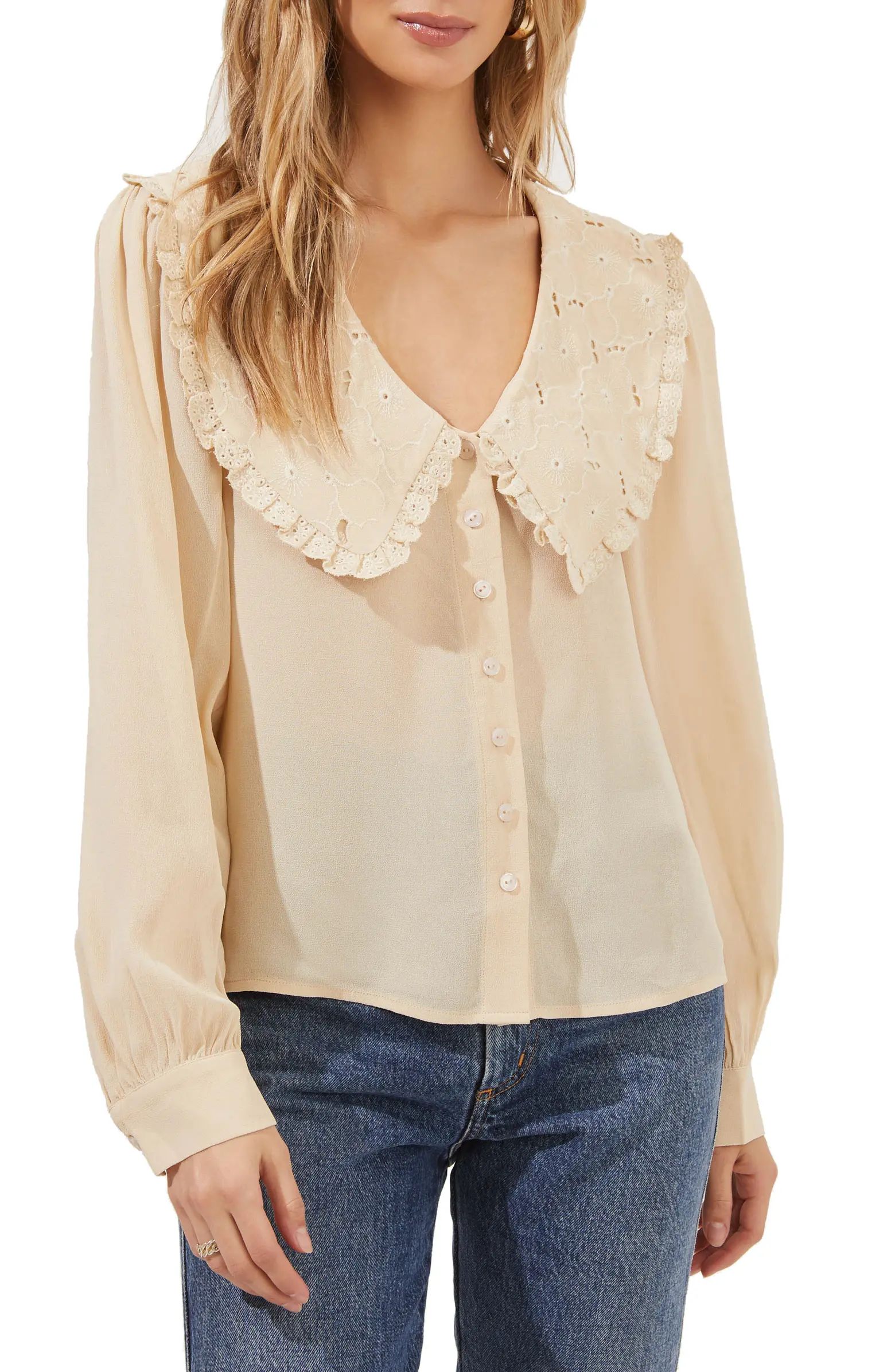 ASTR the Label Evelyn Embroidered Collar Blouse | Nordstrom | Nordstrom