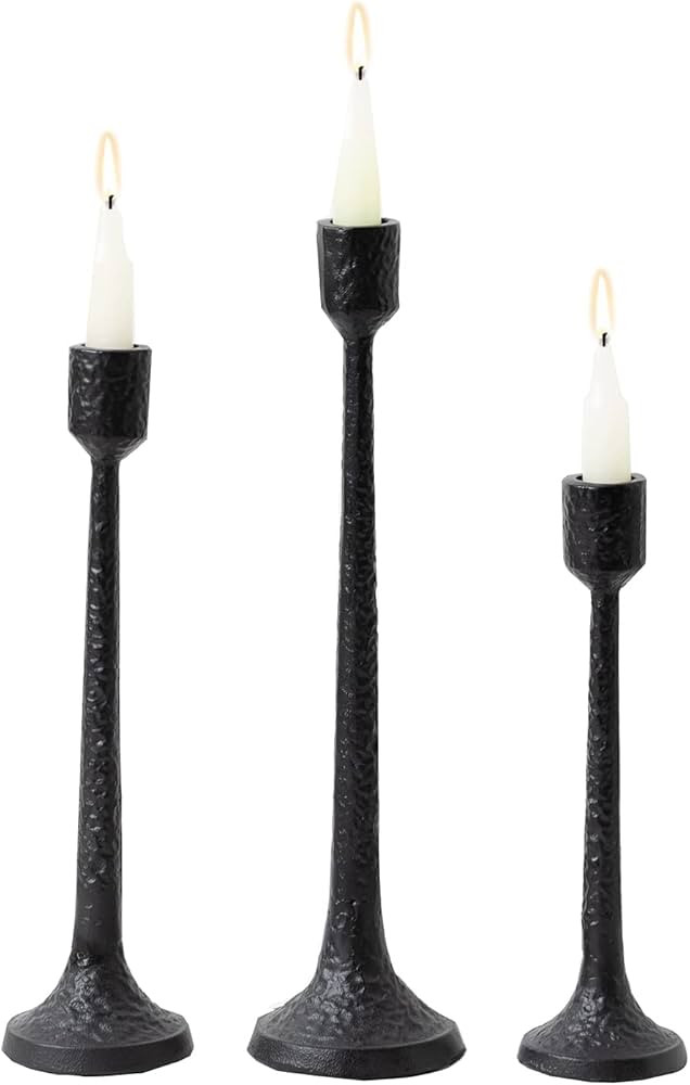 Cast Iron Taper Candle Holder, Rustic Metal Candlestick Holders Set of 3, Decorative Long Metal C... | Amazon (CA)