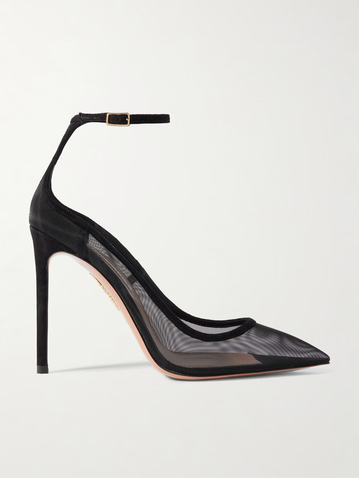 Aquazzura - Love Affair 105 Suede-trimmed Mesh Pumps - Black | NET-A-PORTER (US)