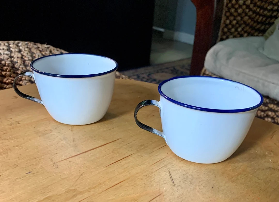 Vintage KER Sweden Cobalt Blue Black and White Enamel Coffee Cups Demitasse Tea | Etsy (US)