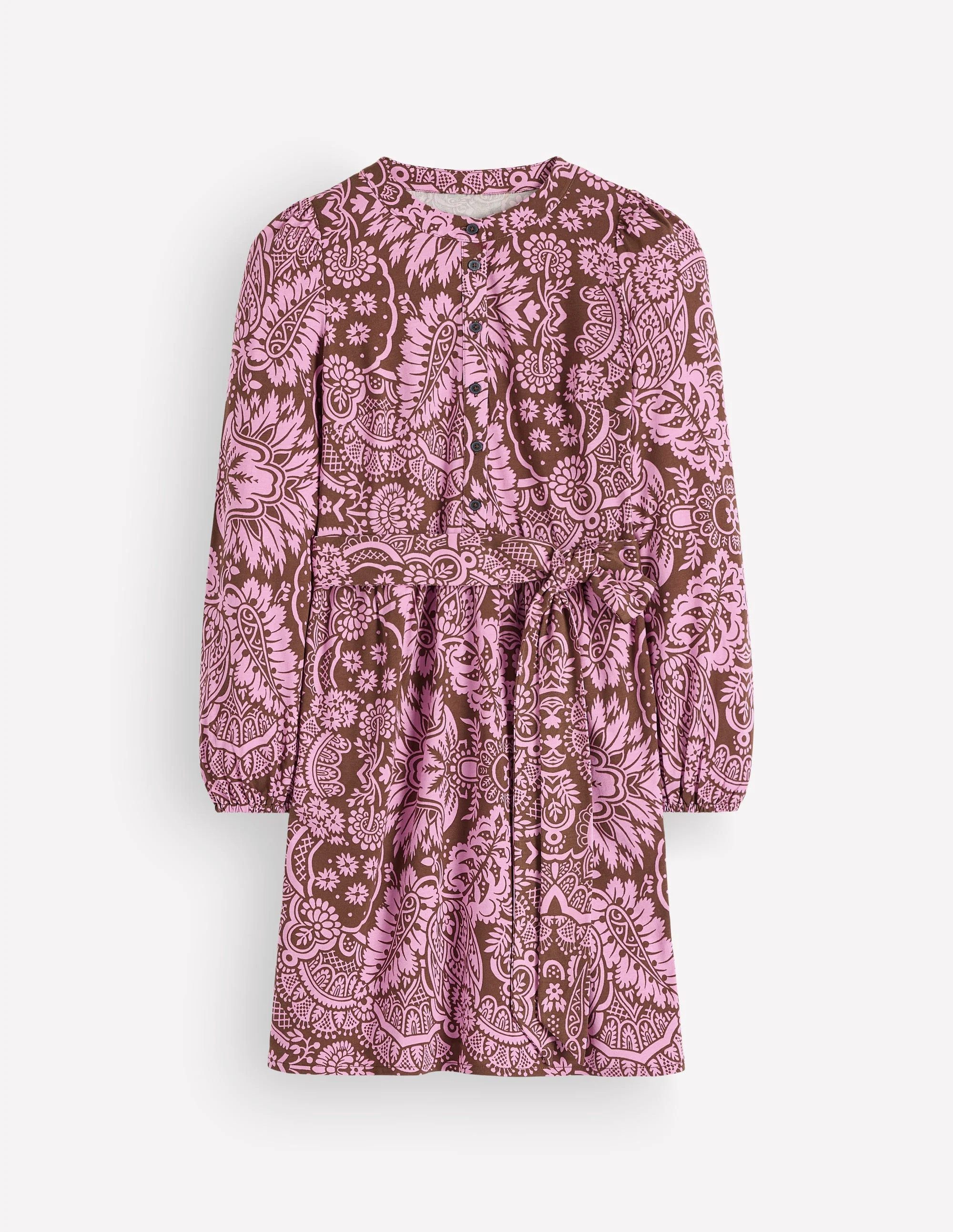 Adele Belted Jersey Dress-Raw Umber, Arabesque Meadows | Boden (US)