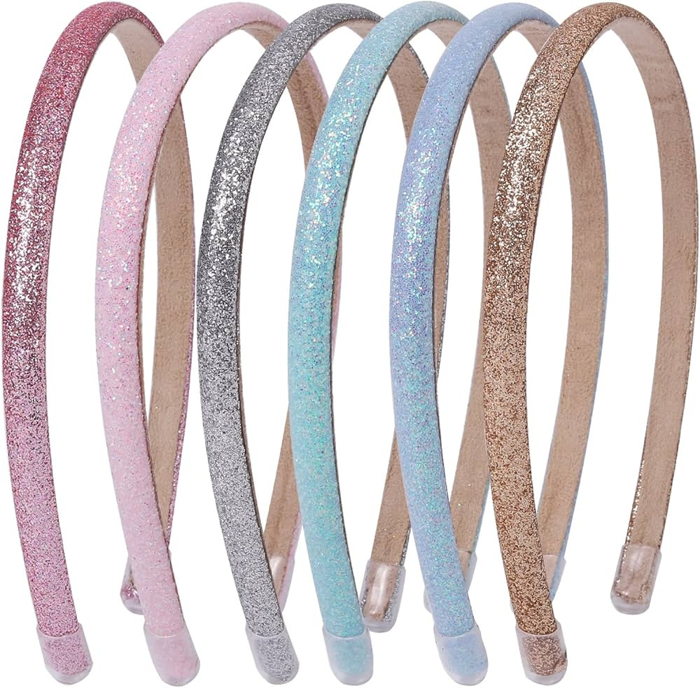 Fishdown Thin Glitter Headbands 6 Pack, Including Gold, Silver, Rose Red, Pink, Blue, Light Blue ... | Amazon (US)