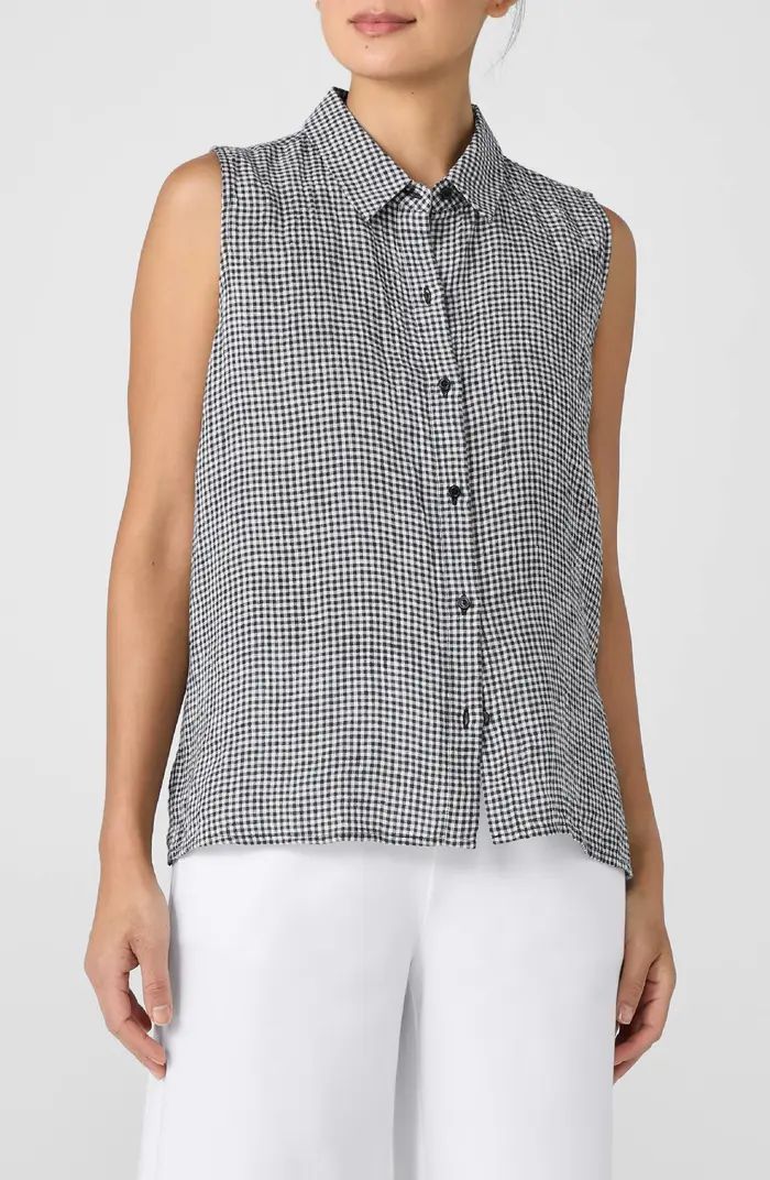Classic Gingham Sleeveless Organic Linen Button-Up Shirt | Nordstrom