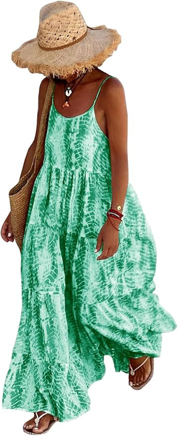 PRETTYGARDEN Women Summer Dresses 2025 Spaghetti Strap Scoop Neck Floral Maxi Dress Flowy Boho Lo... | Amazon (US)